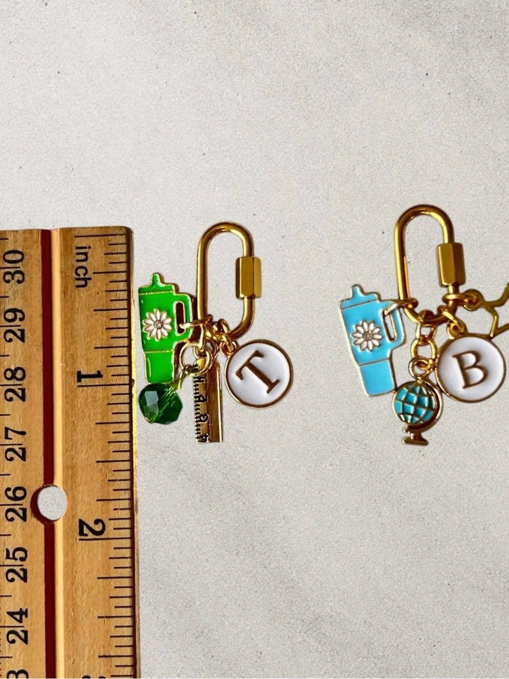 Monogram Mug Charm Keychain - Personalized Initial Letter in Gold & White